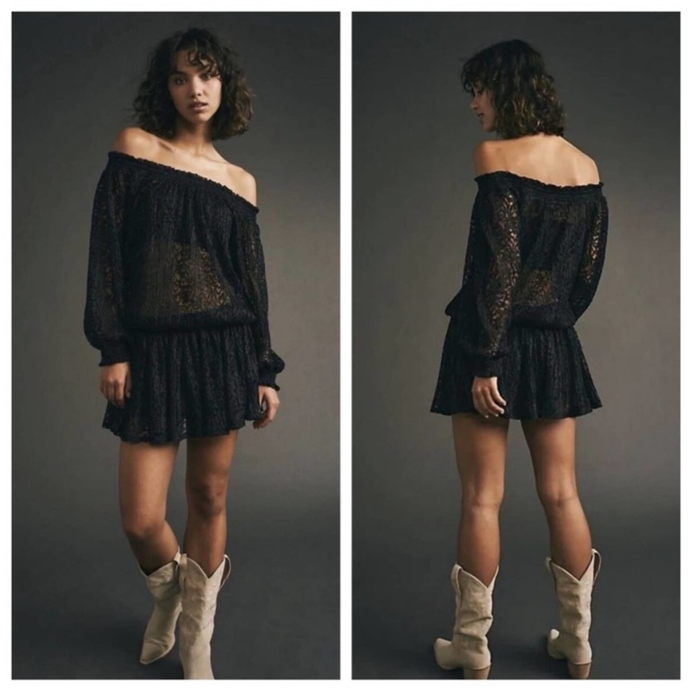 New! Free People Carina Meadow Lace Dress Bandeau Set Black 13440